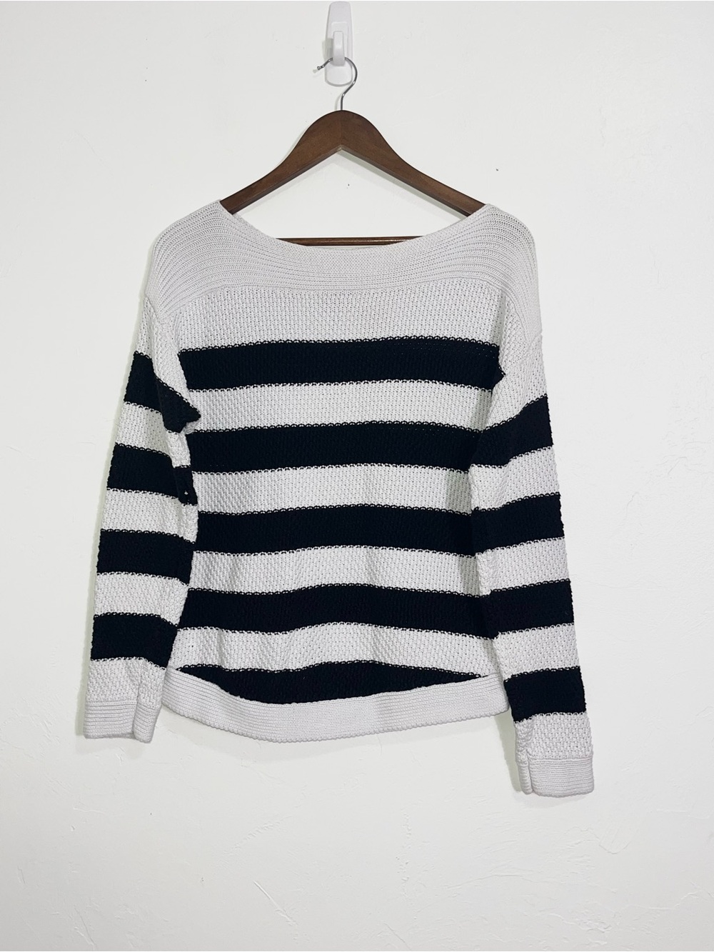Lauren Ralph Lauren Striped Boatneck Knit Sweater Black White Large